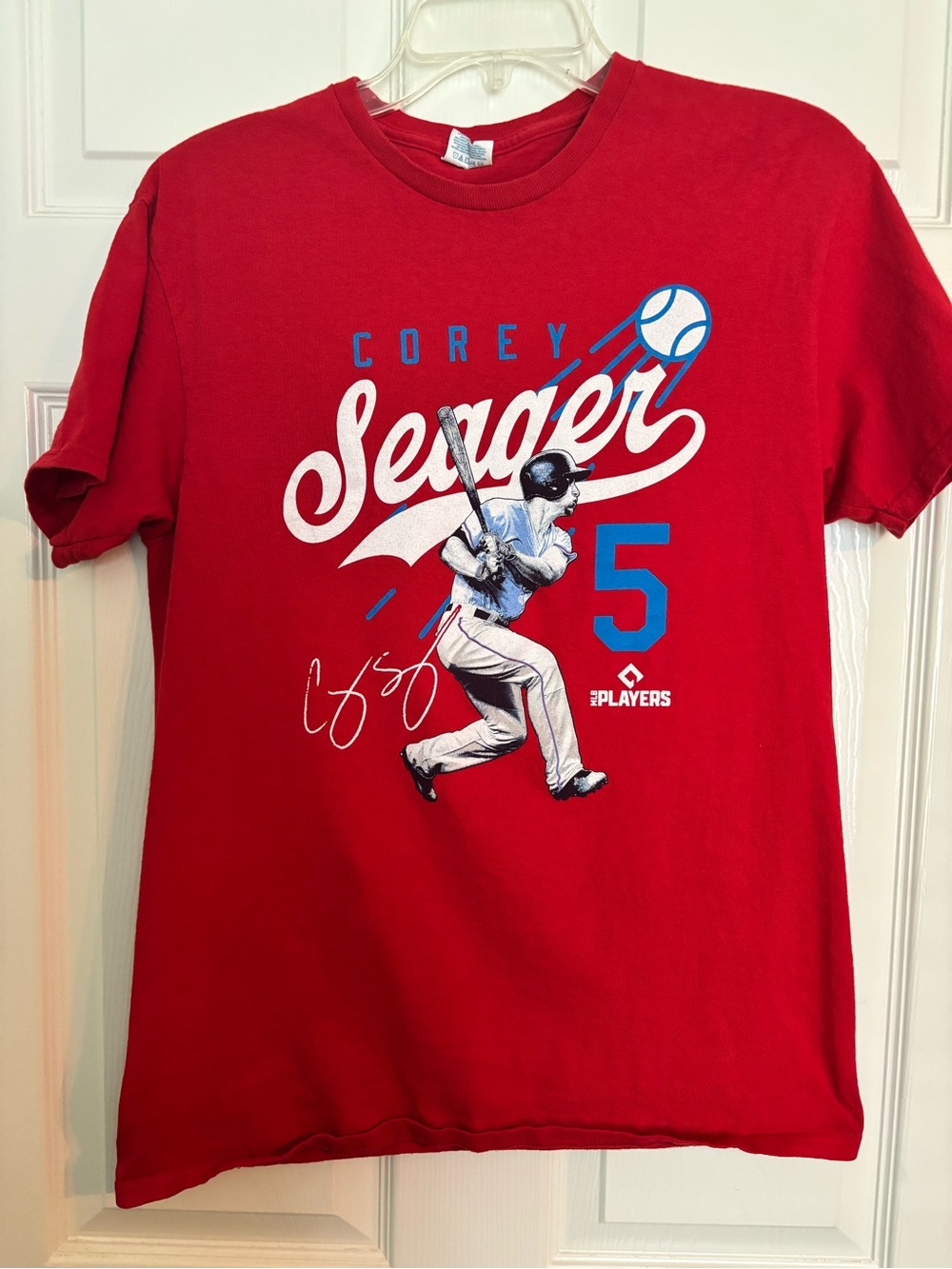 Delta Red Corey Seager Graphic Tee with Blue Accents